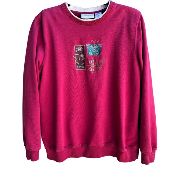 Alfred Dunner Vintage Embroidered Pink Crewneck Pullover Granny Cottage Sweatshi - Picture 1 of 9